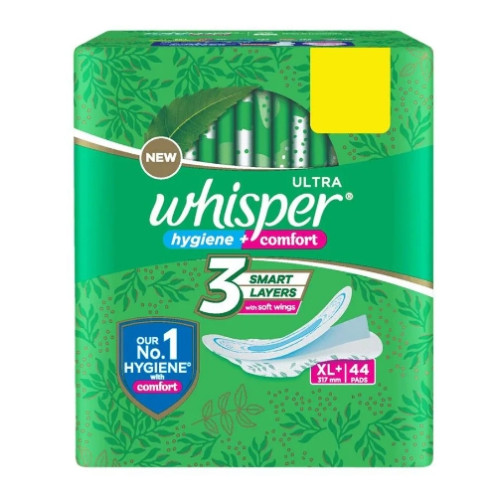 Whisper Ultra Hygiene and Comfort Sanitary Napkin with Soft Wings (XL+ ) 44 pads Whisper Ultra Hygiene and Comfort Sanitary Napkin with Soft Wings (XL+ ) 44 pads