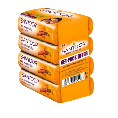 Santoor Skin Moisturising Sandal & Turmeric Soap - Pack of 4 Santoor Skin Moisturising Sandal & Turmeric Soap - Pack of 4
